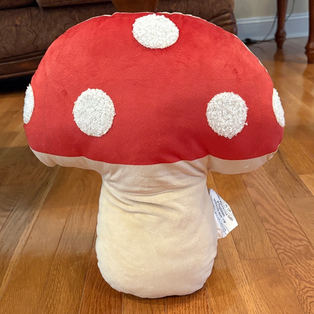 Whimsical Red and Cream Mushroom Pillow